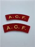 ACF Army Cadet Force Red Cloth Shoulder Titles Pair New